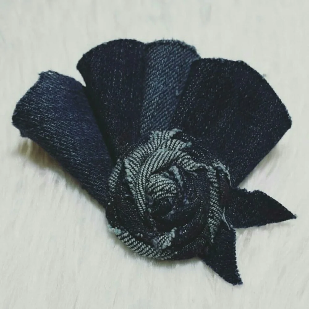 Tasty Raw Edge Denim Rose Petal Brooch Pin